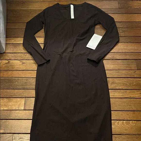Lululemon All Aligned Ribbed Long Sleeve Midi Dress Sequoia Brown Size 8 NWT - Picture 2 of 7